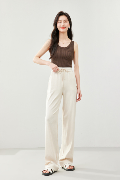 Solid Color Drawstring Wide Leg Pants