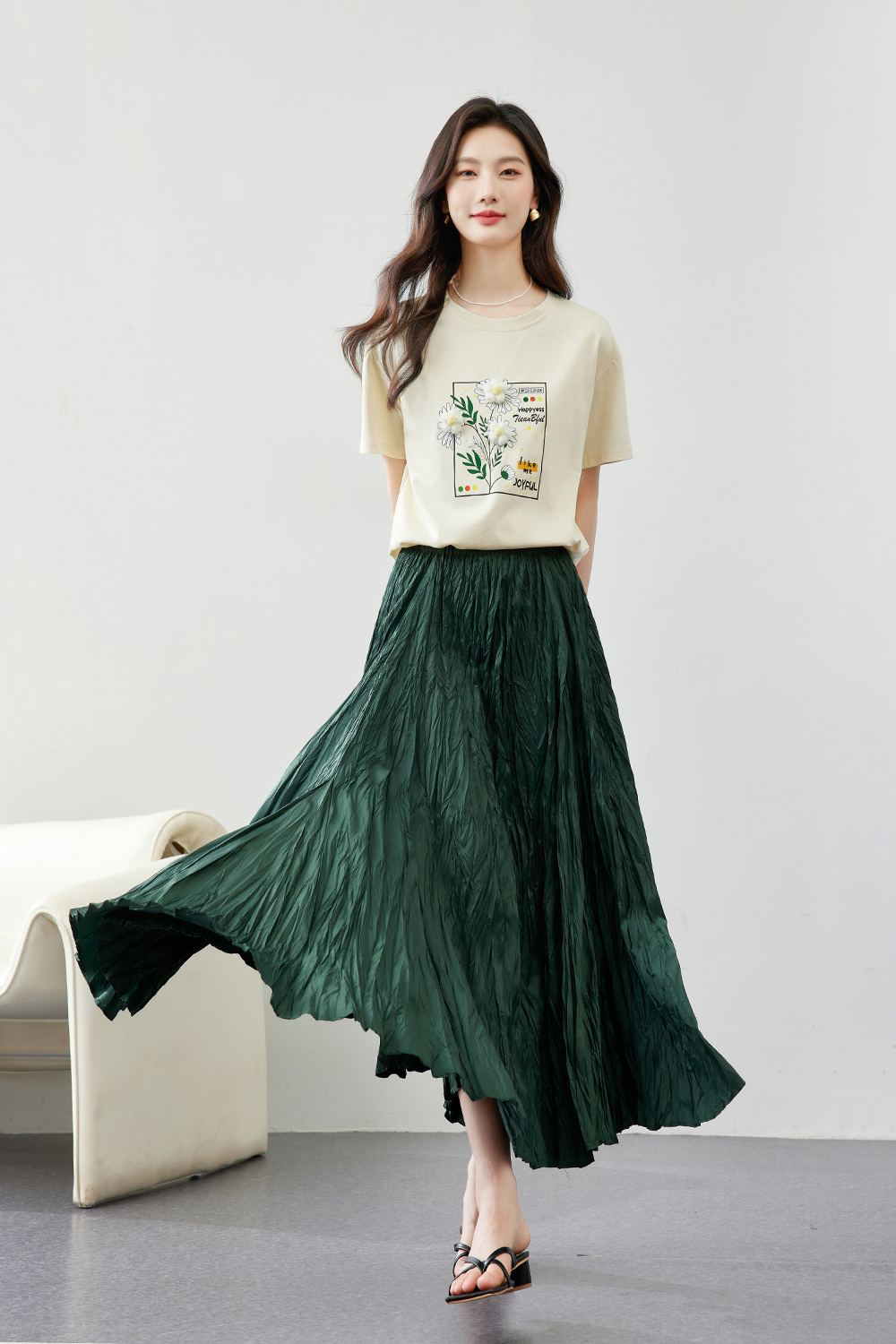 Flowy Pleated A-Line Skirt