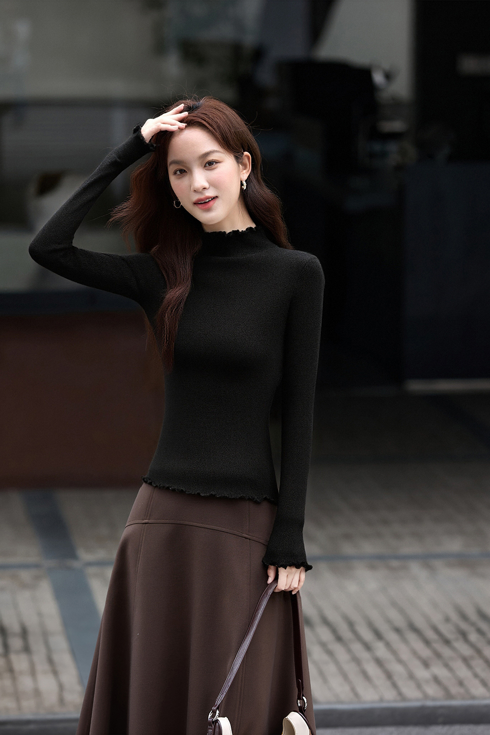 Wave Edge Mock Neck Slim-Fit Slimming Knit Sweater-VIMLYSTORE