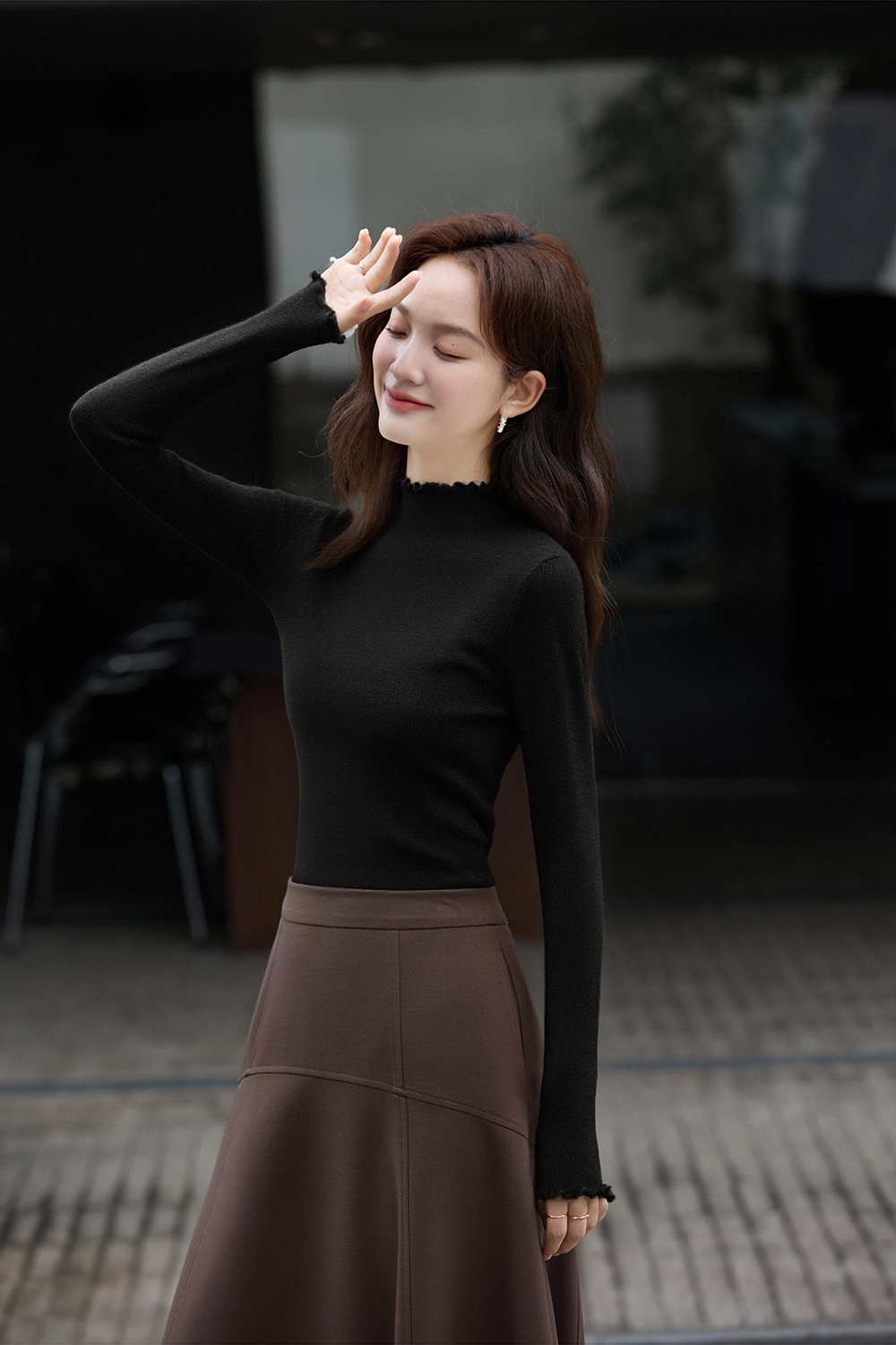 Wave Edge Mock Neck Slim-Fit Slimming Knit Sweater-VIMLYSTORE