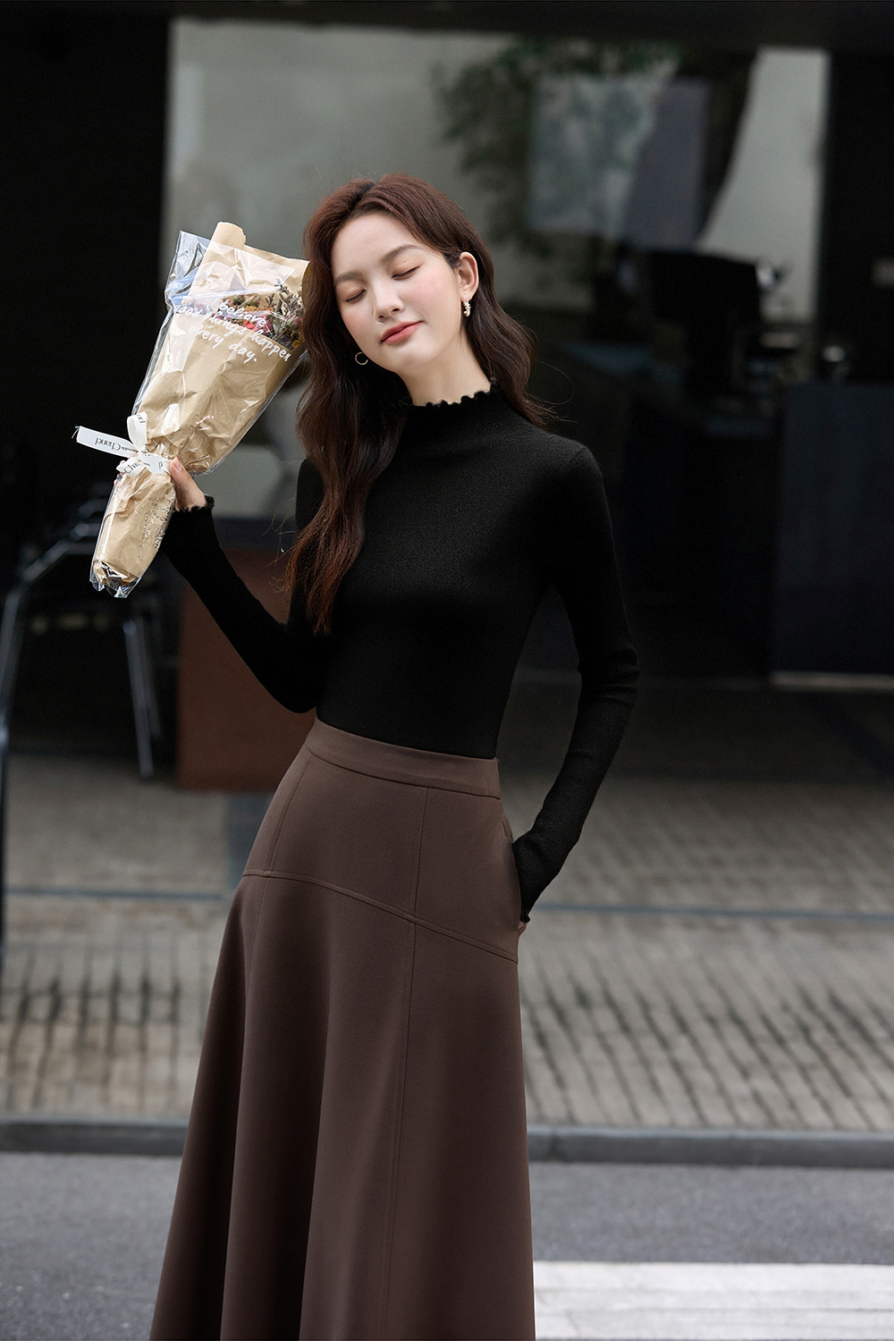 Wave Edge Mock Neck Slim-Fit Slimming Knit Sweater-VIMLYSTORE