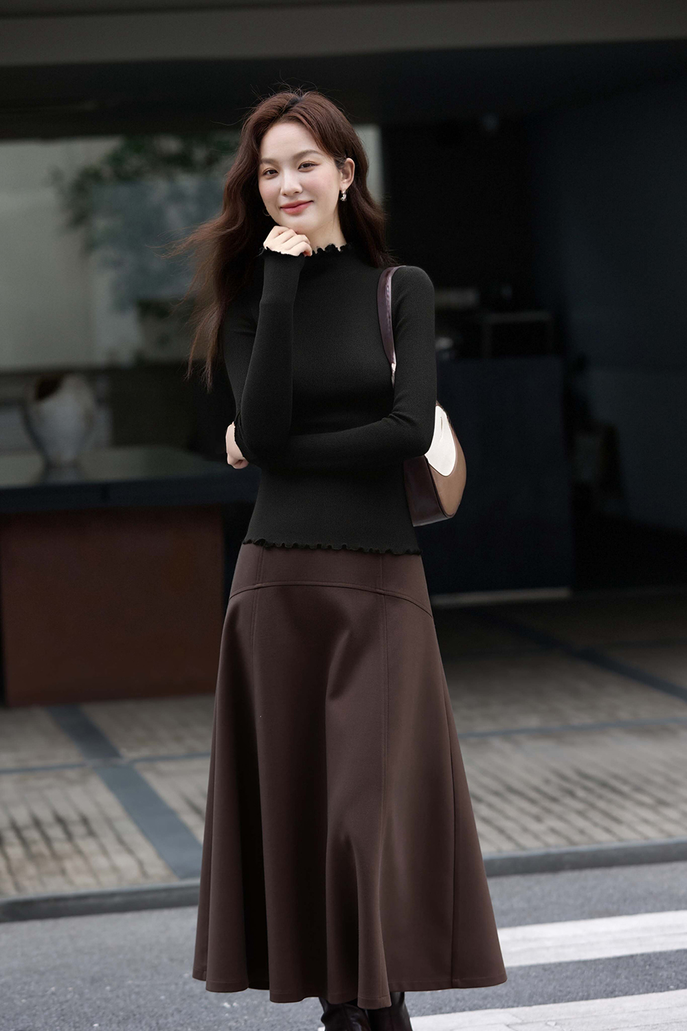 Wave Edge Mock Neck Slim-Fit Slimming Knit Sweater-VIMLYSTORE