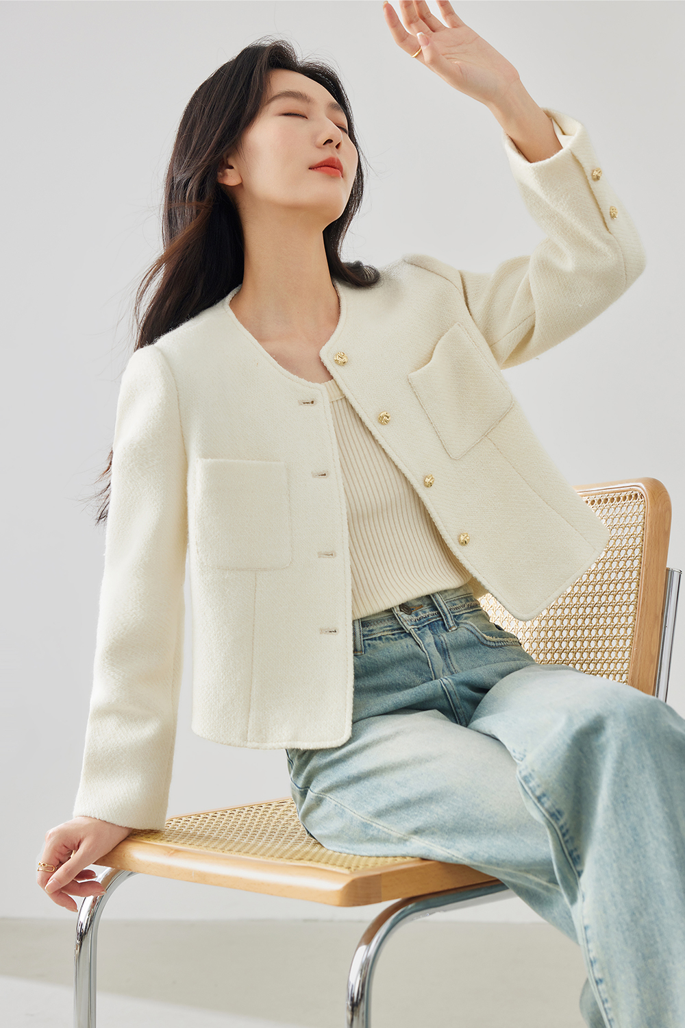Round Neck Office Short Jacket