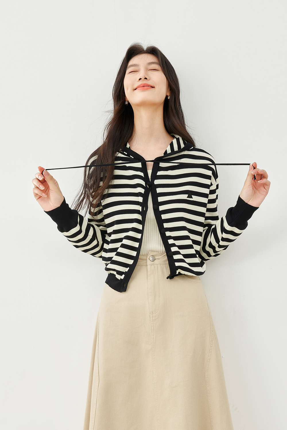 Hooded Striped Knit Cardigan
