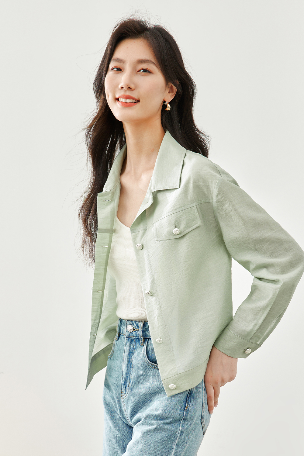 Linen-Blend Lapel Jacket