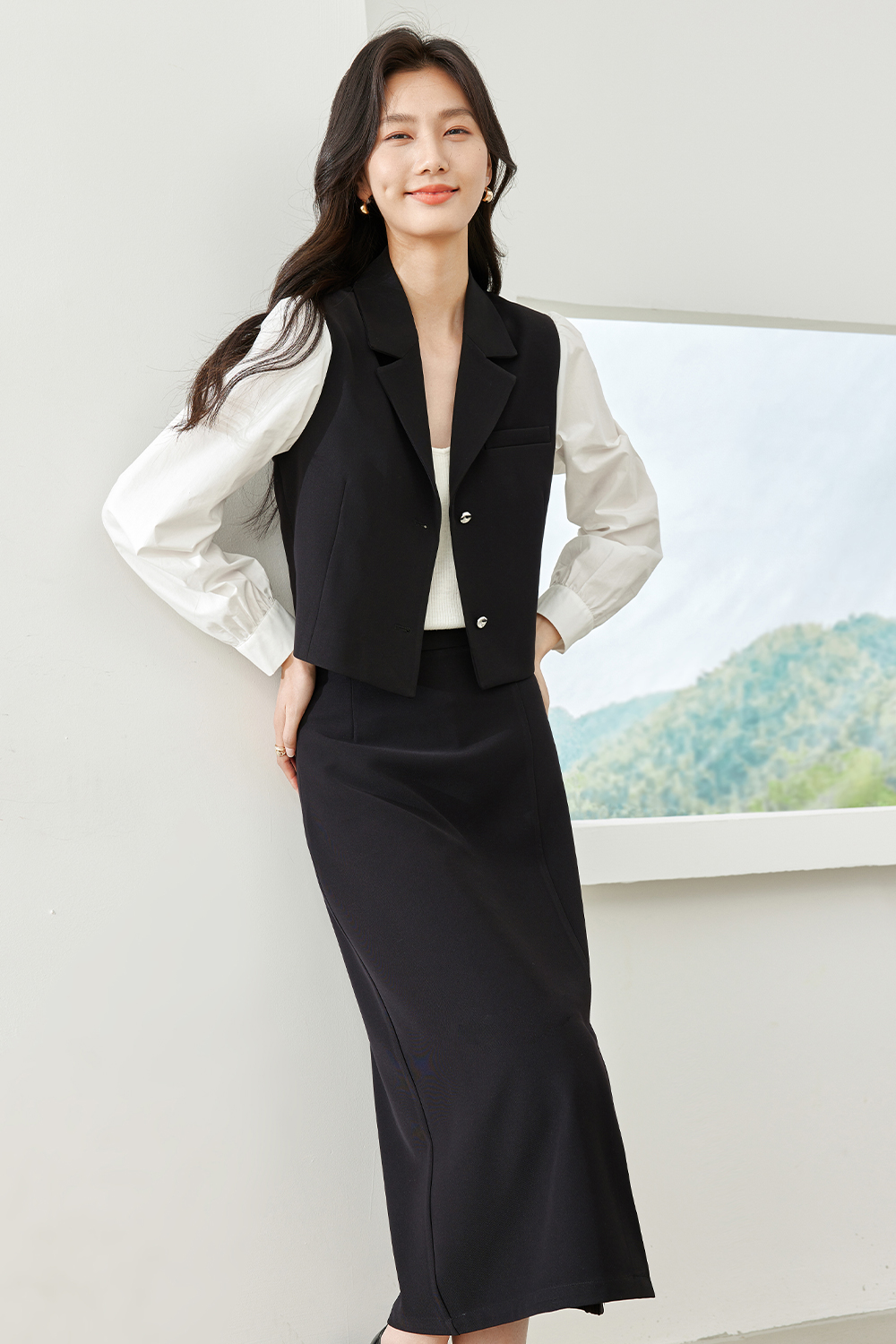 Contrast Color Commuting Two-Piece Set