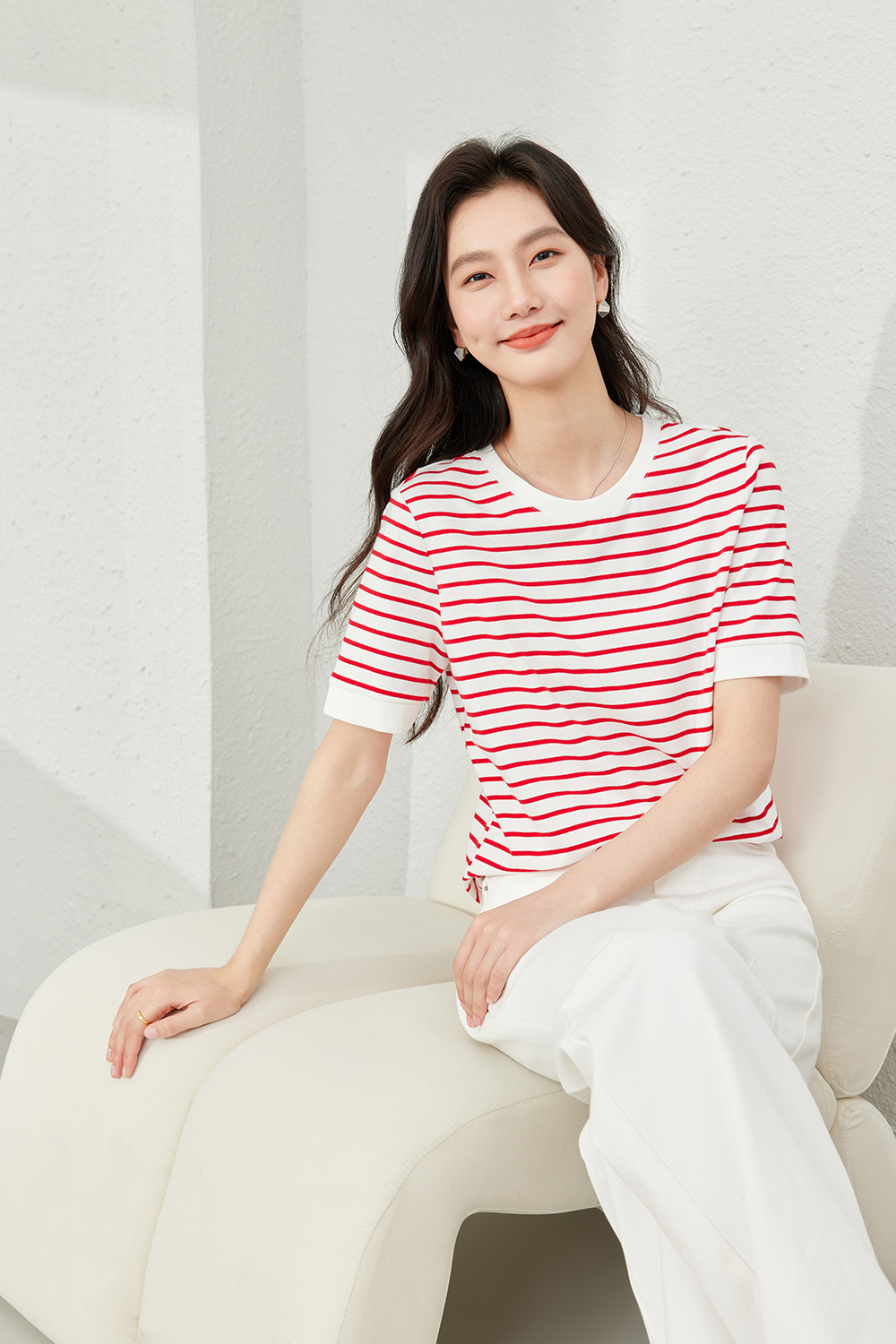 Minimalist Striped Round Neck T-Shirt-VIMLYSTORE