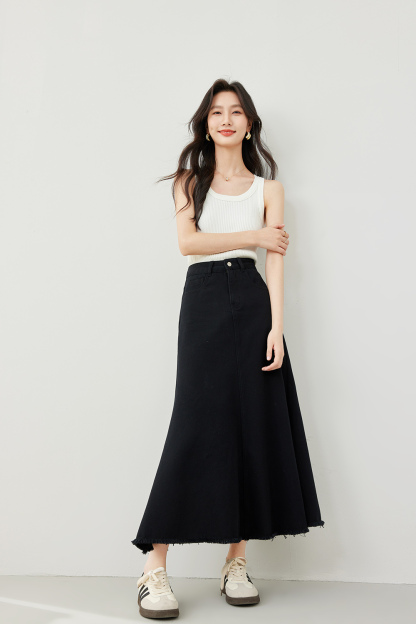 High Waist Fishtail Denim Skirt