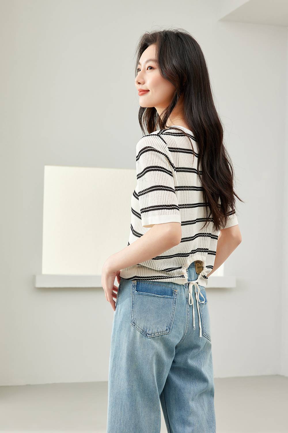 Drawstring Knitted Sweater-VIMLYSTORE