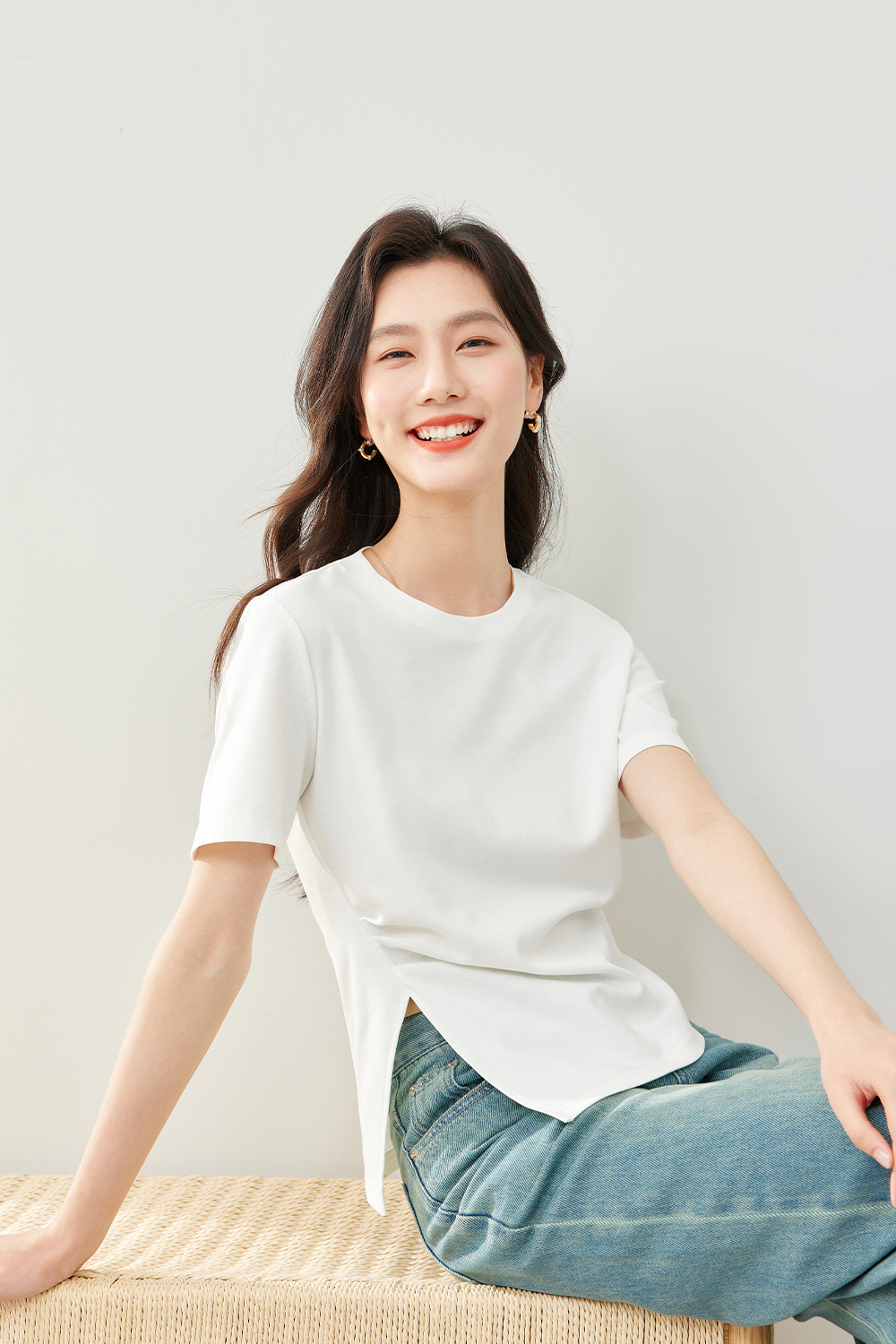 Waist Cinched Split Hem T-Shirt