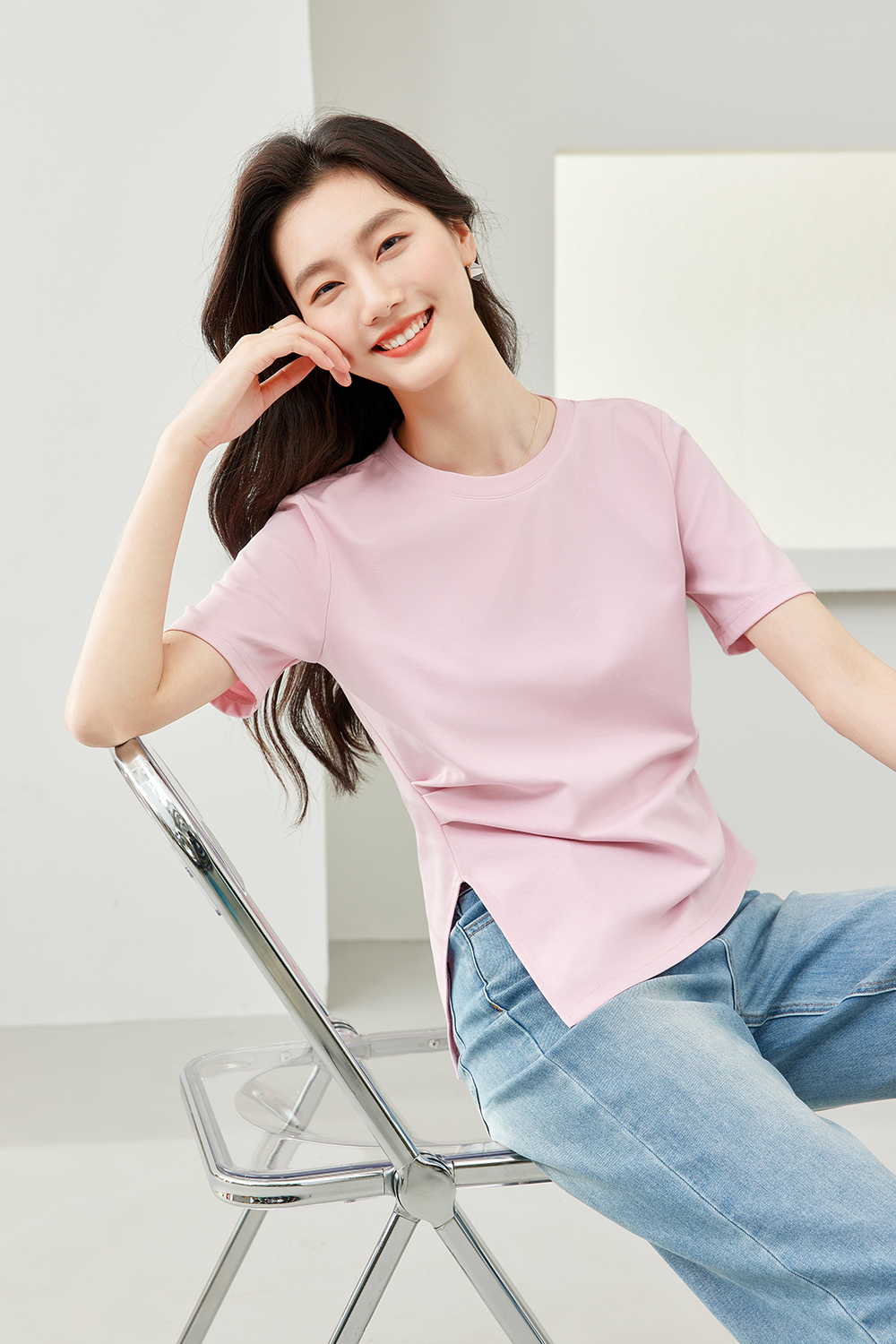 Waist Cinched Split Hem T-Shirt