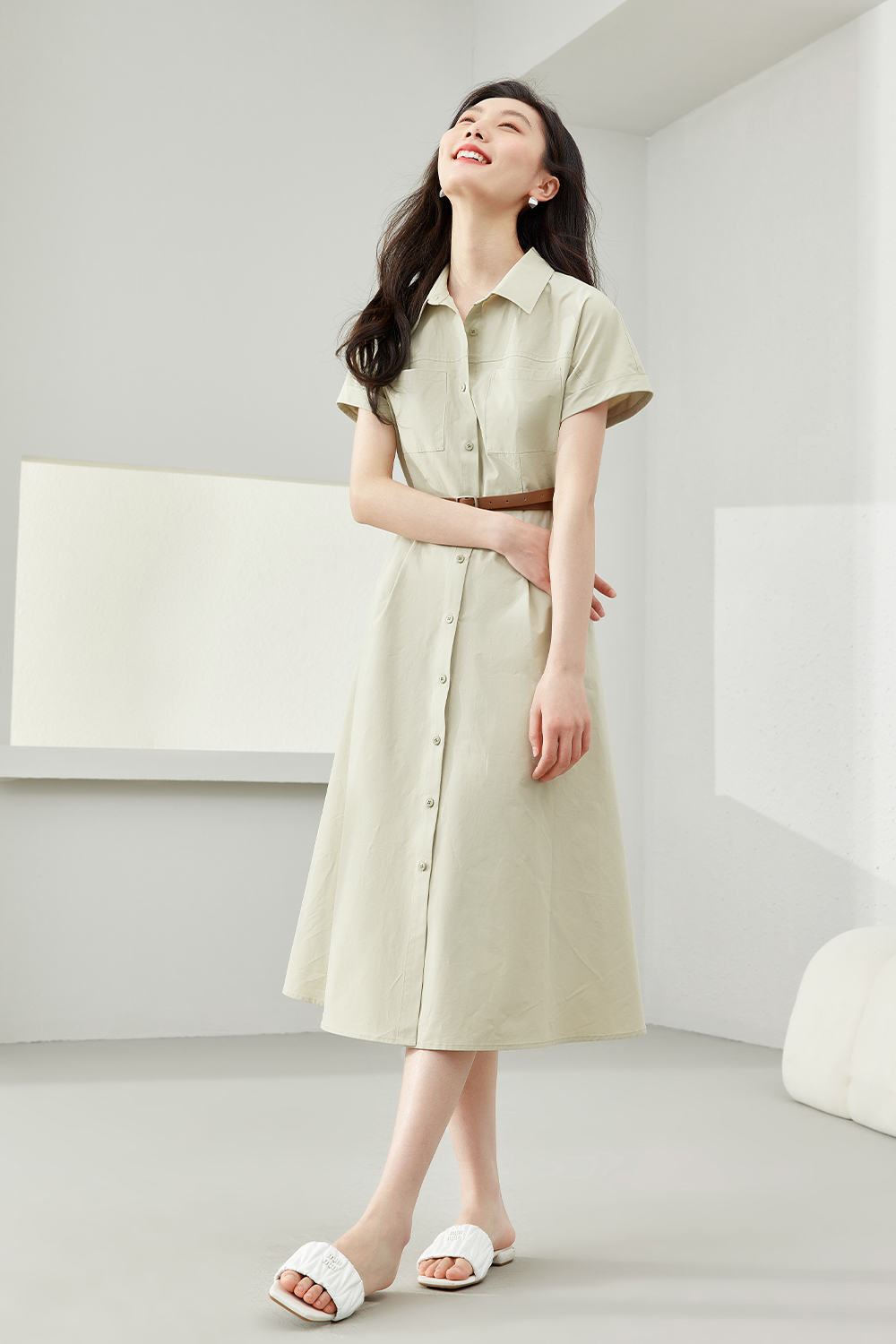 Commuting Cotton Shirt Dress-VIMLYSTORE