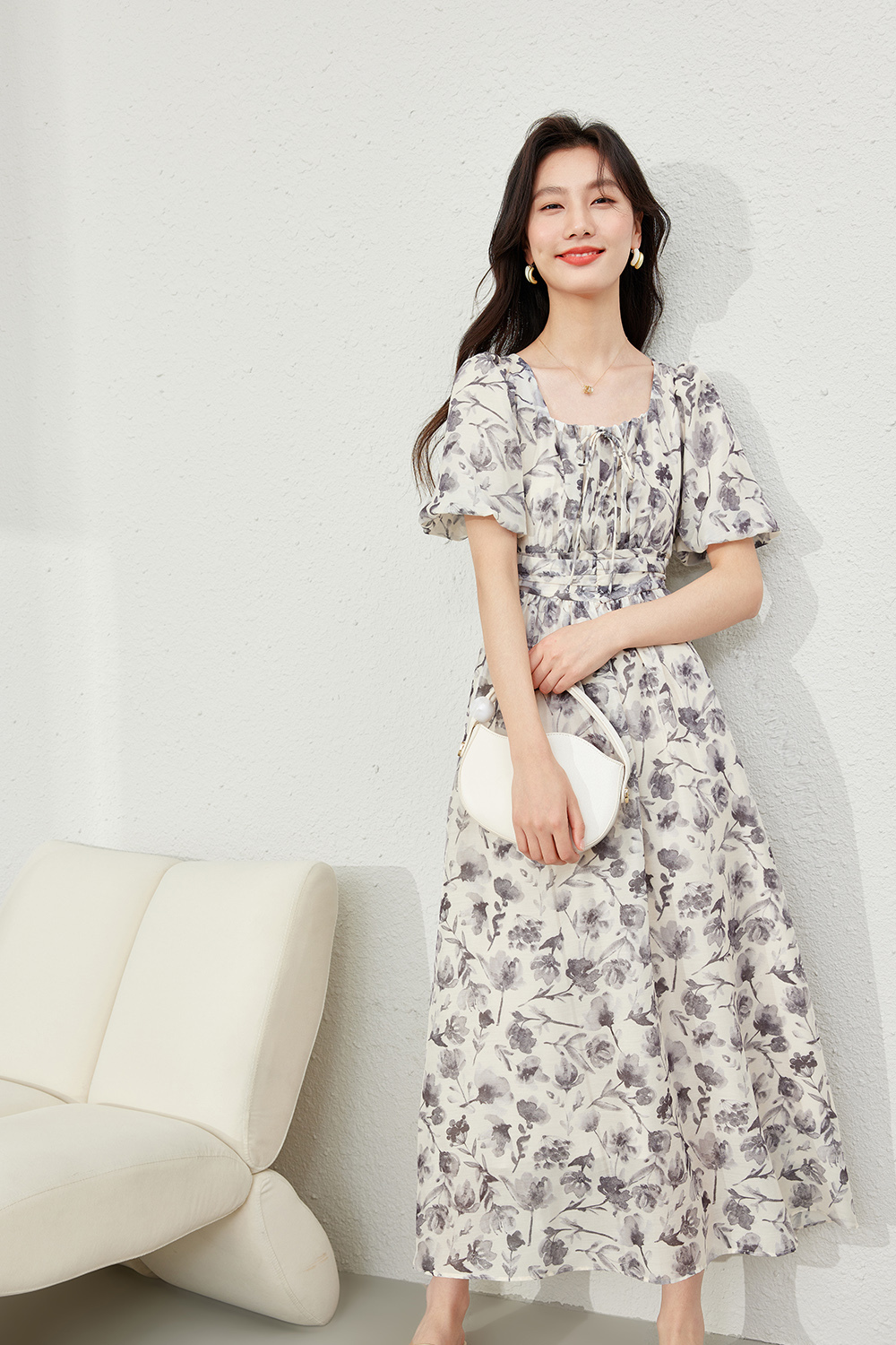 Puff Sleeve Printed Dress