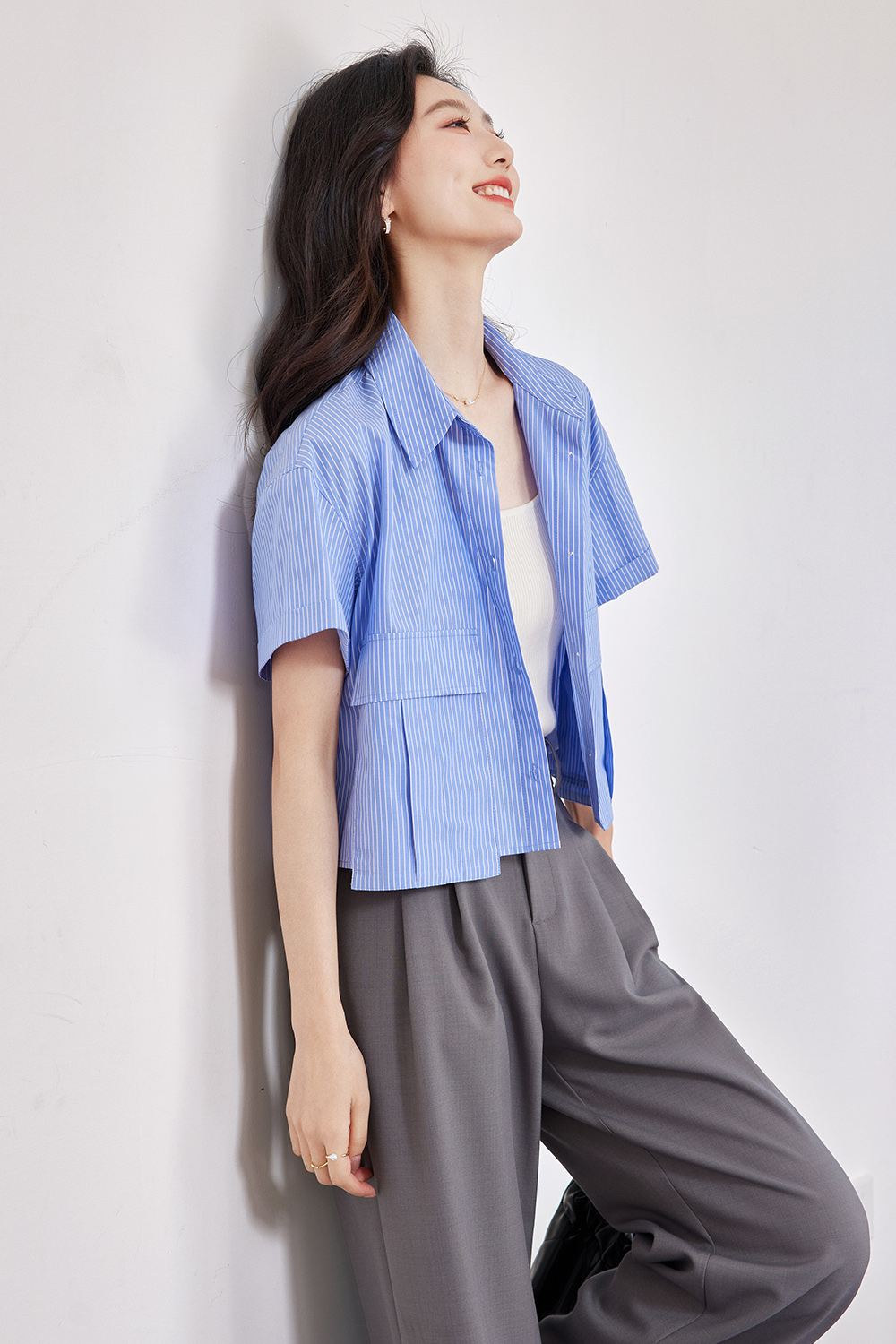 Casual Silhouette Striped Shirt