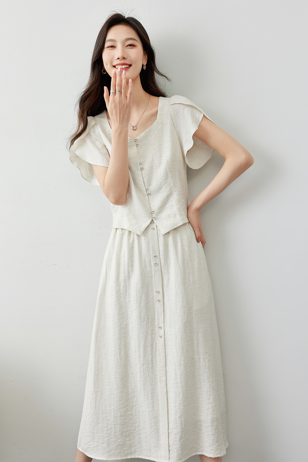 Square Neck Lace Sleeve Suit