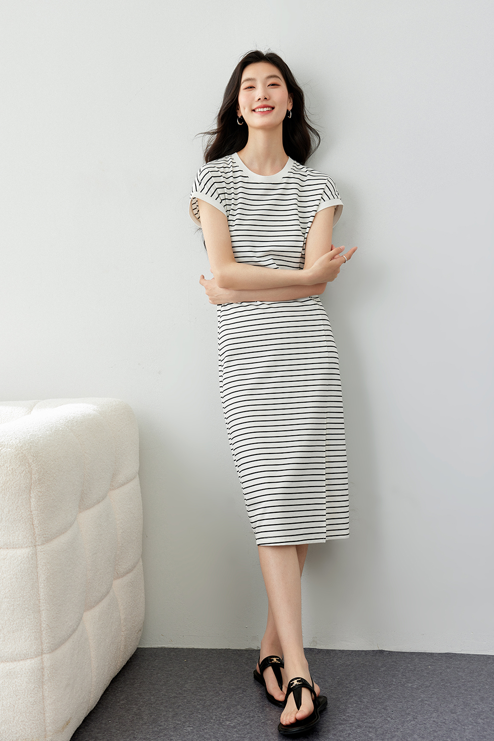 Pleated Cinched Waist Dress