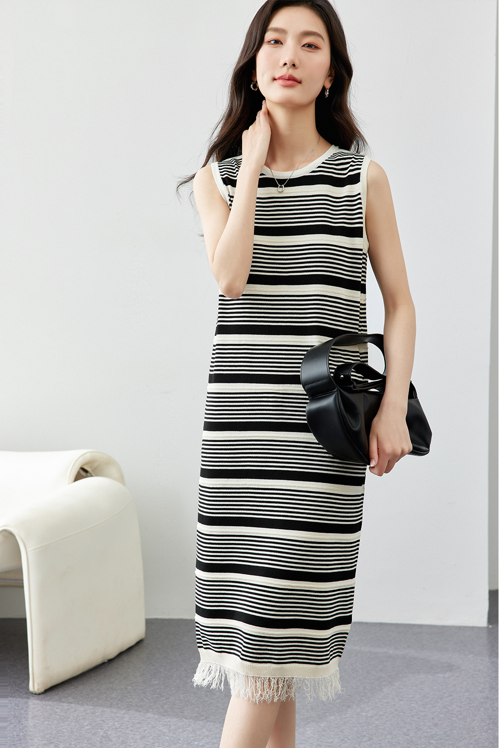 Striped Fringed Straight Dress