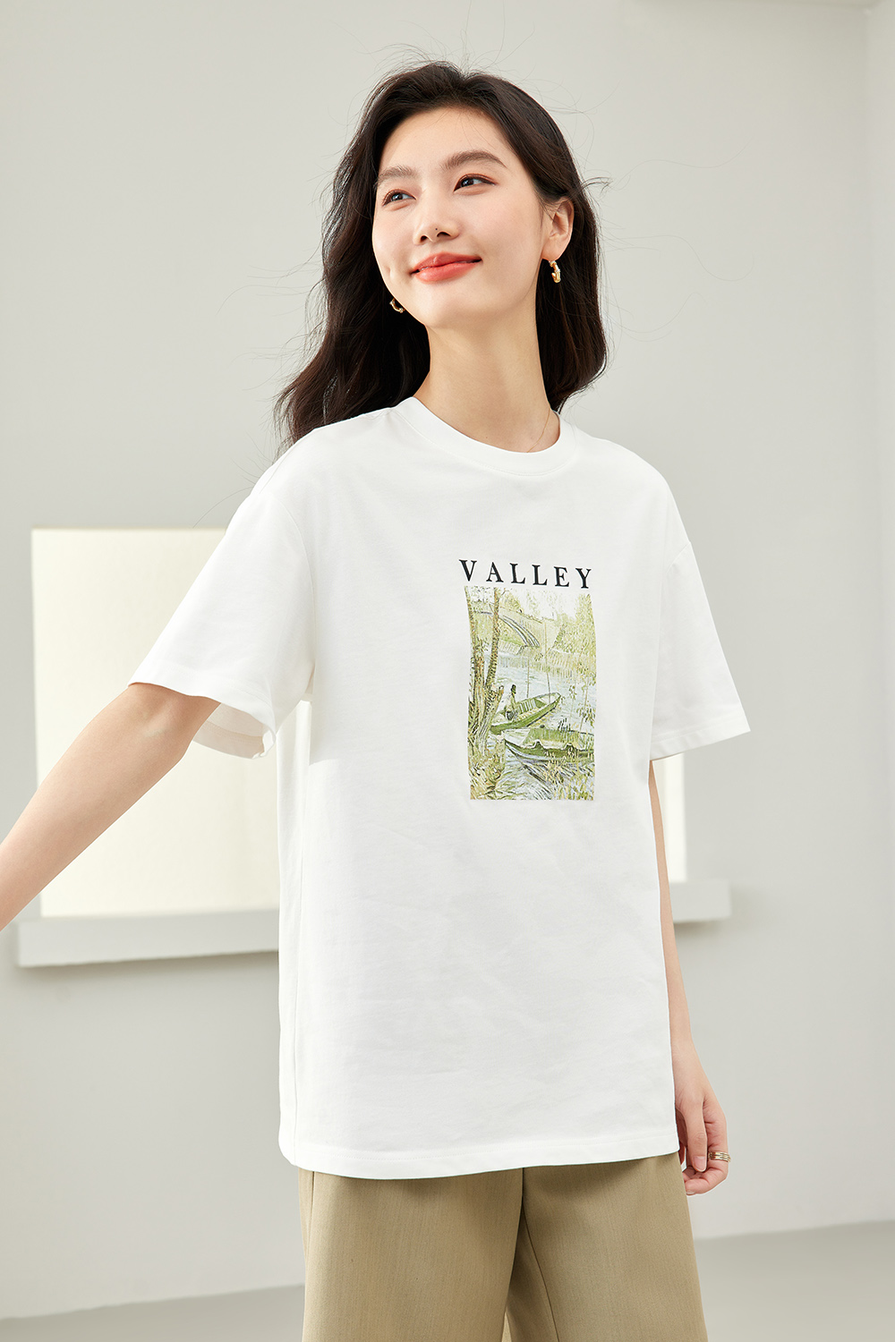 White Print Pure Cotton T-Shirt