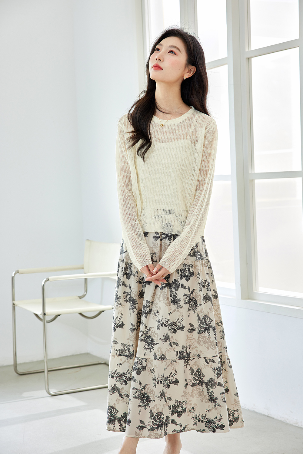 Elegant Casual Floral Skirt Suit