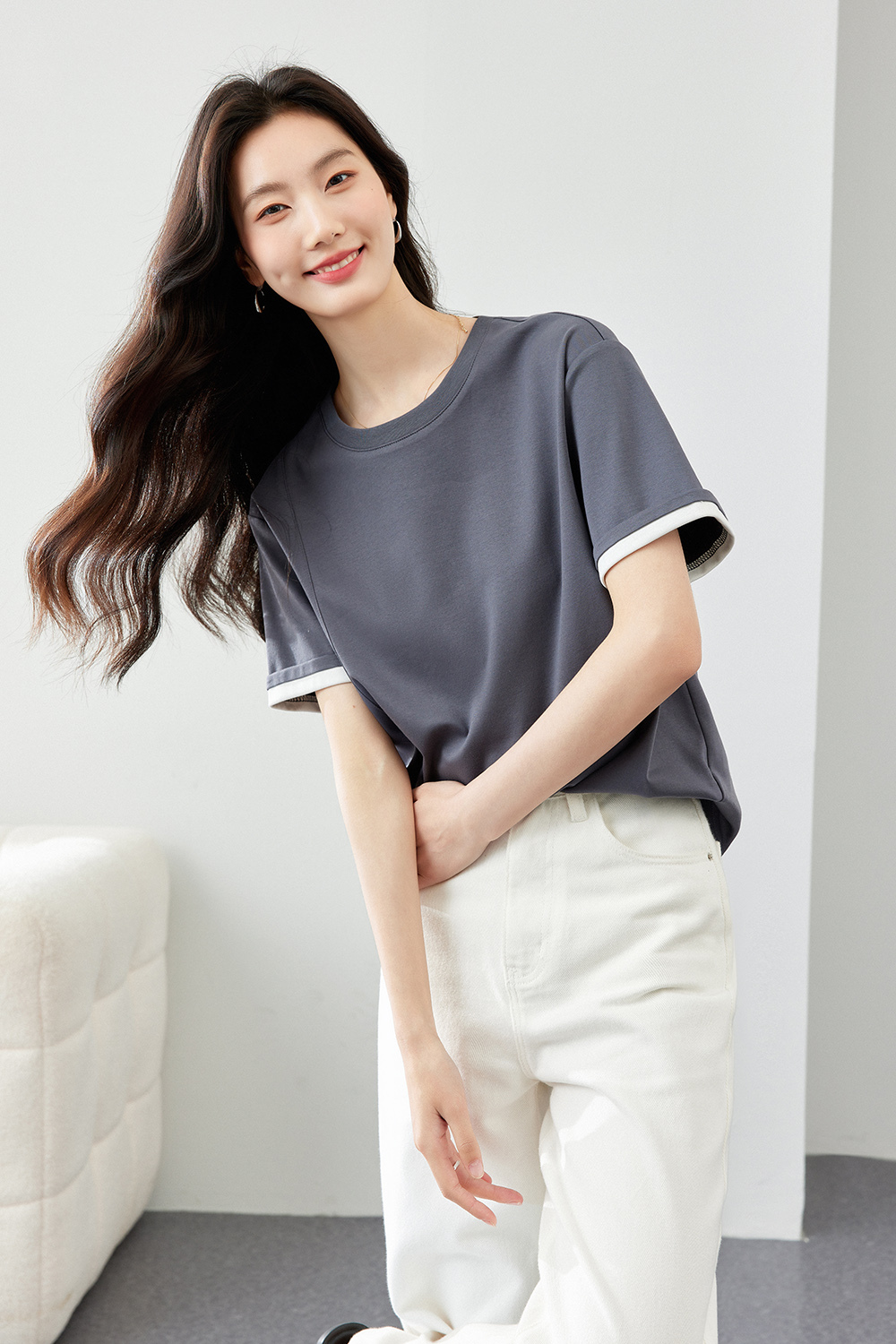 Light Luxury Mercerized Contrast Color T-Shirt