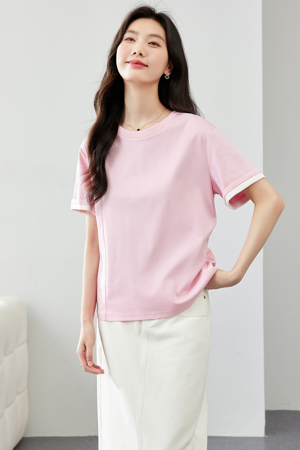 Light Luxury Mercerized Contrast Color T-Shirt