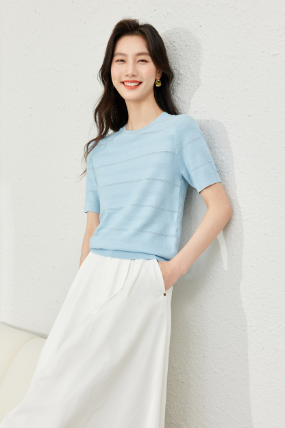 Blue Eyelet Knit Sweater