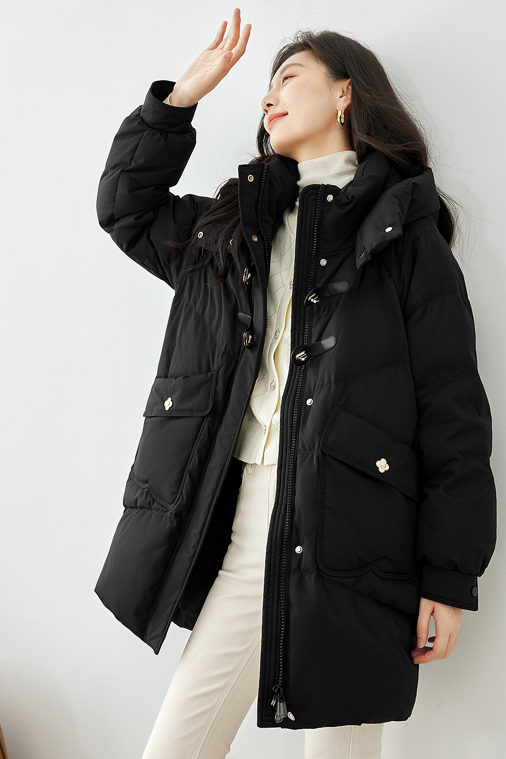 Solid color warm down jacket