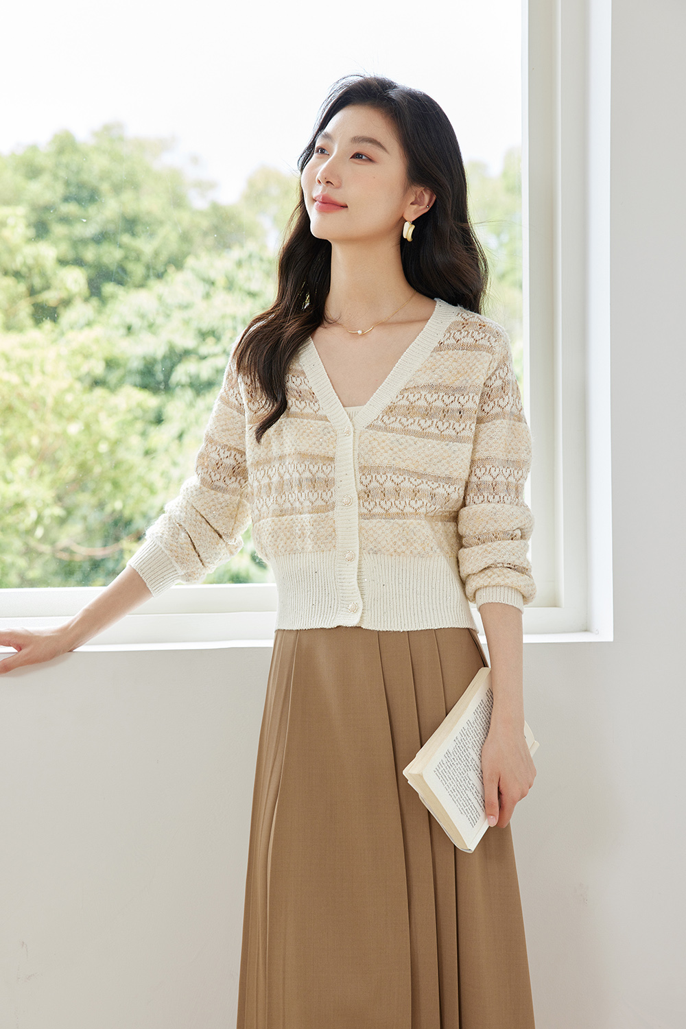Striped Gentle Style Knitted Cardigan