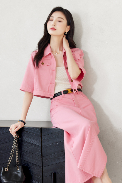 Short Stylish Color Spun Denim Set