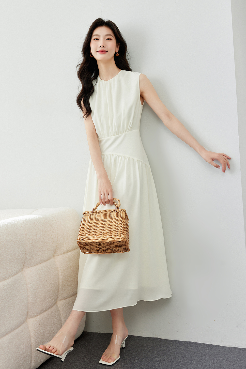 Sleeveless Waist Pleated Dress