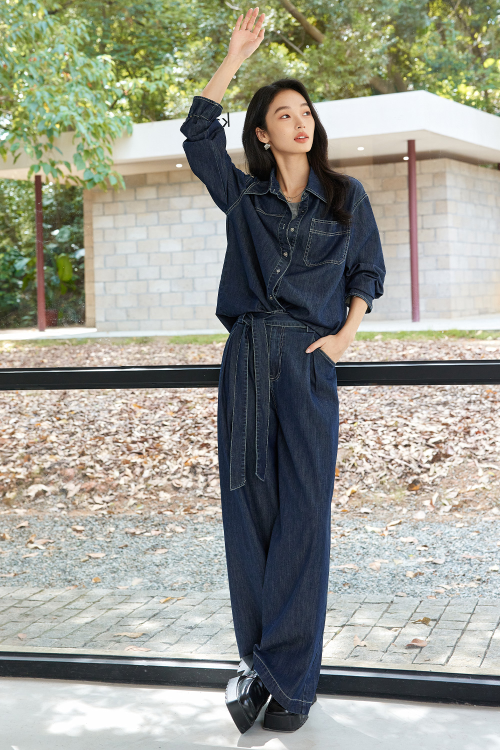 Tie-Up Drape Denim Suit