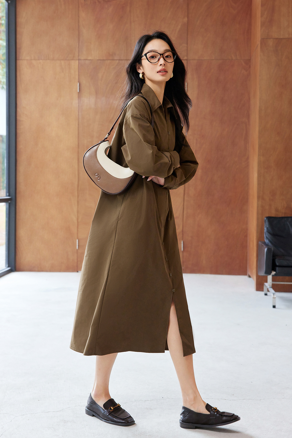 Literary Retro Shirt Dress-VIMLYSTORE