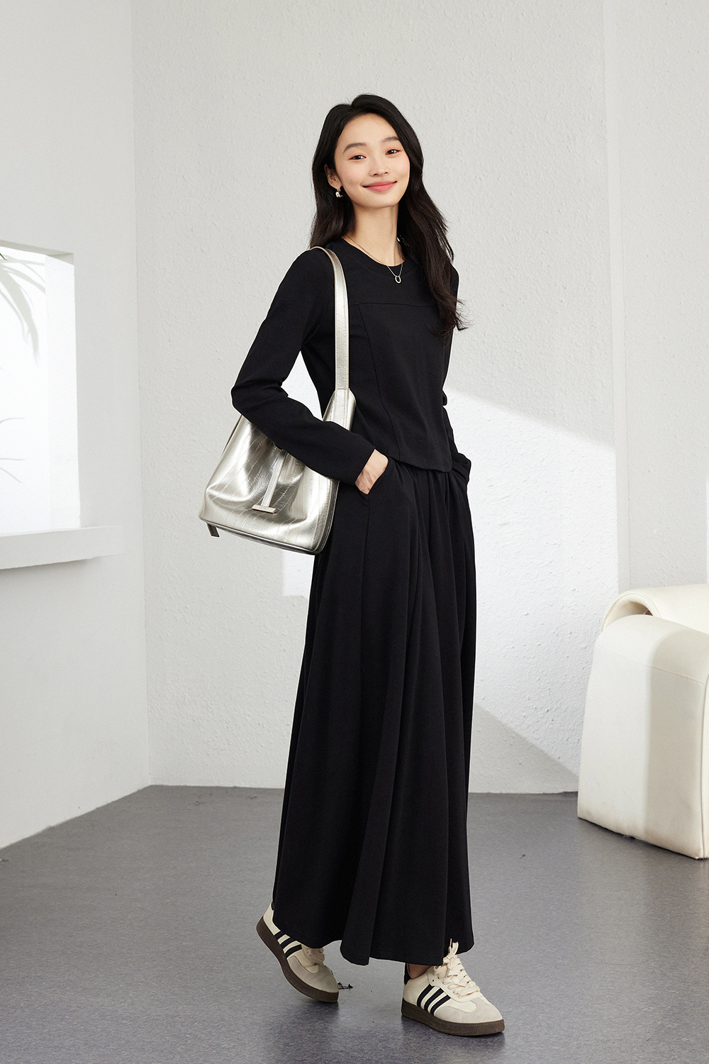 Solid Color Knitted Casual Suit-VIMLYSTORE