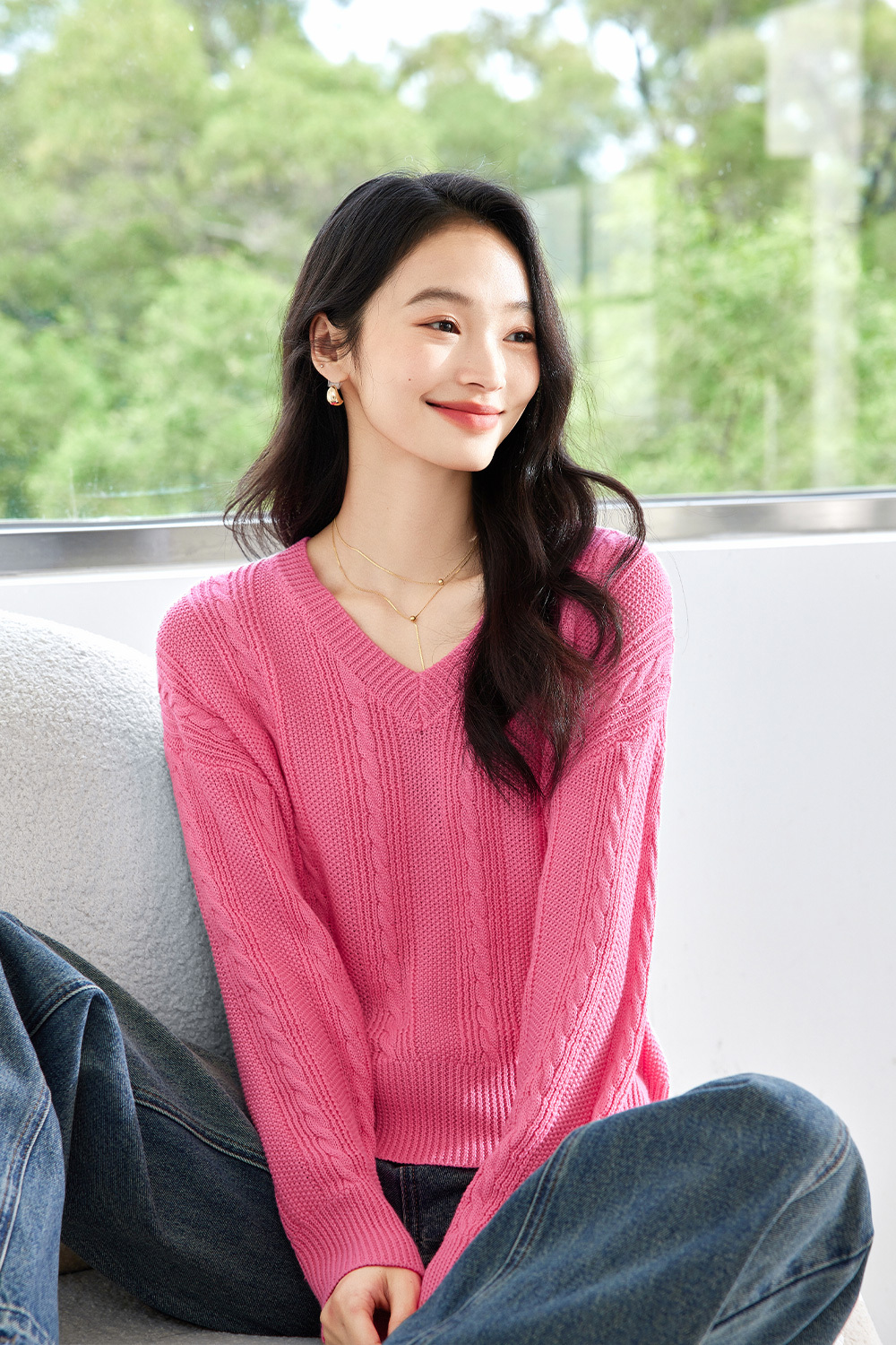 Textured Lazy Knitted Sweater