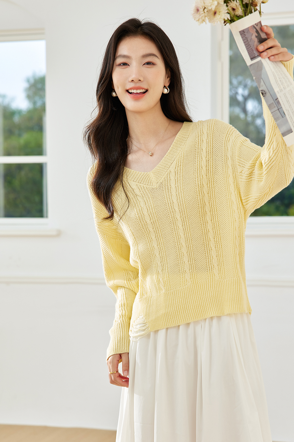 Textured Lazy Knitted Sweater