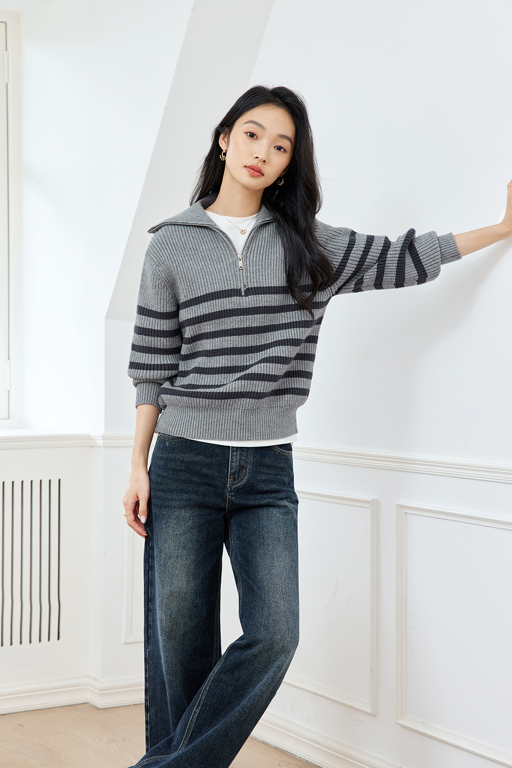 Lazy Style Striped Knitted Sweater-VIMLYSTORE