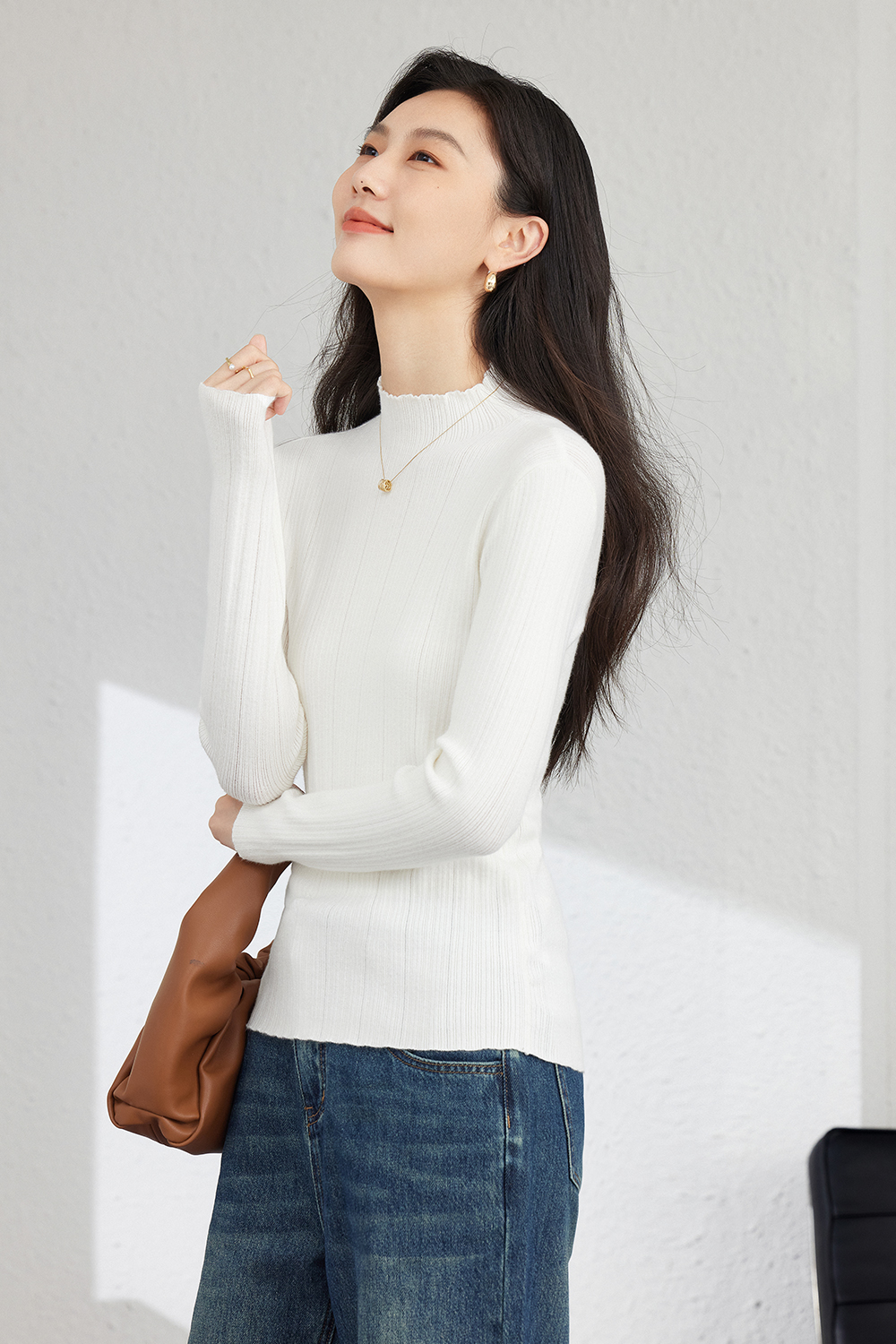 Solid color  Inside base knitted sweater-VIMLYSTORE