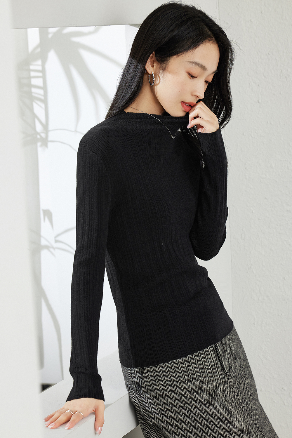 Solid color  Inside base knitted sweater-VIMLYSTORE