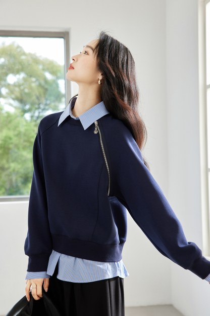 School style spliced sweatshirt