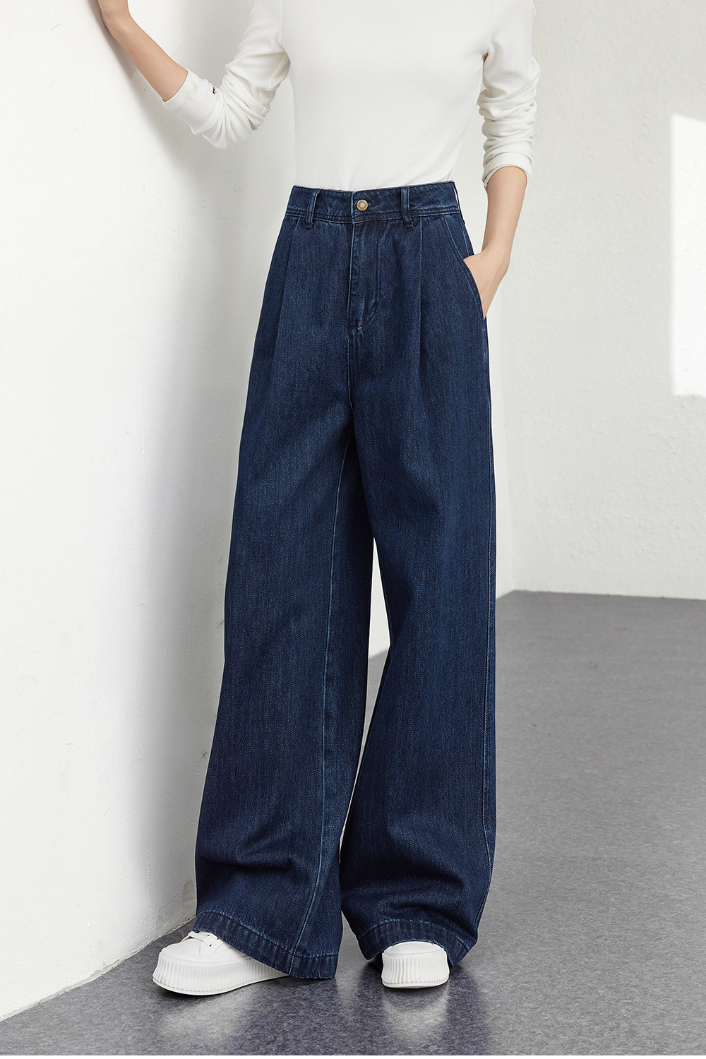 Retro dark blue wide-leg jeans-VIMLYSTORE