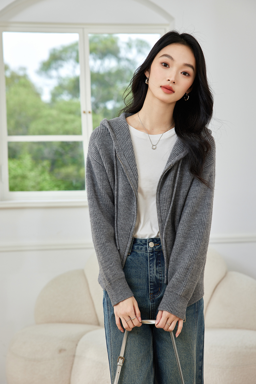 Lazy style hooded knitted jacket-VIMLYSTORE