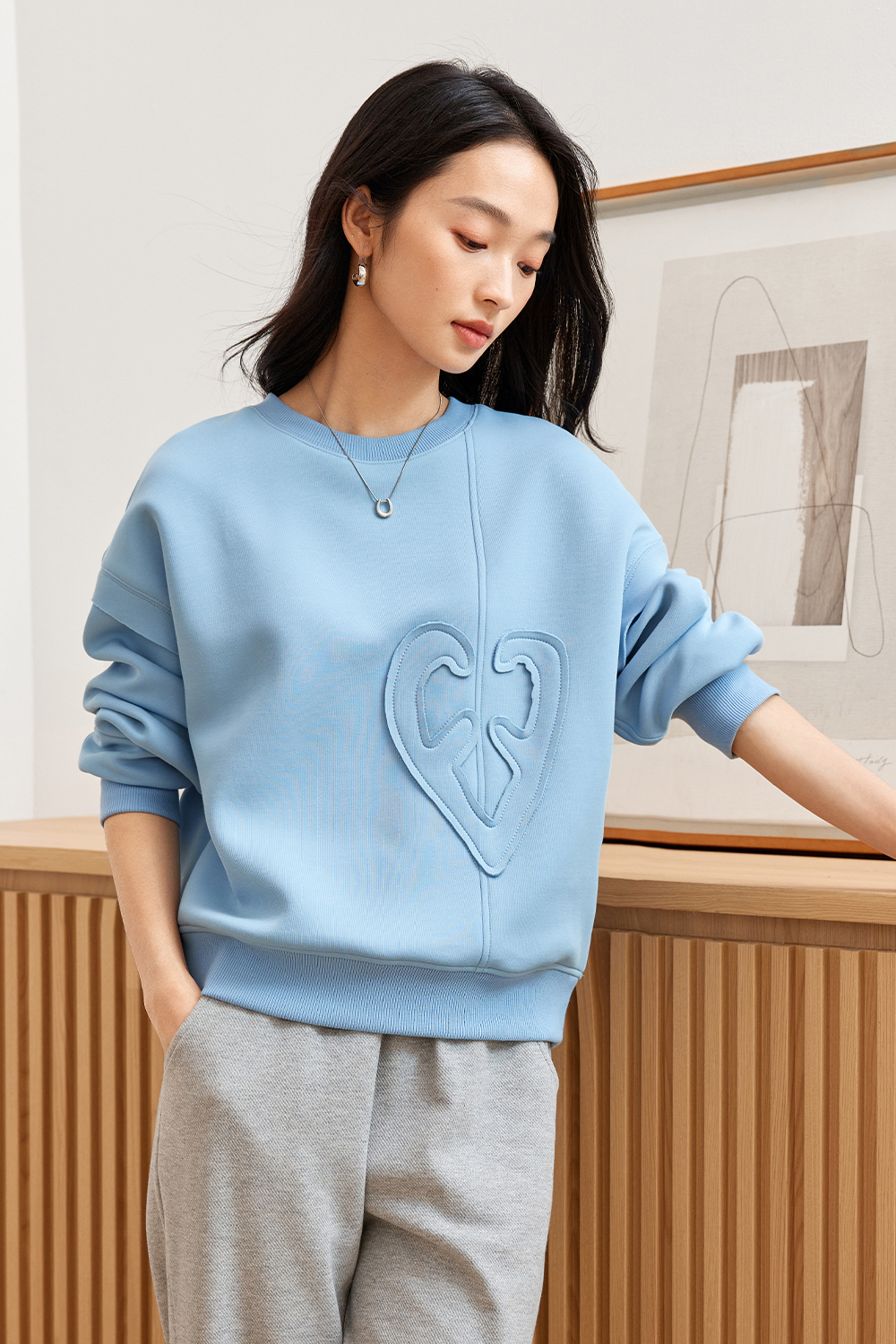 Heart Patch Embroidery Sweatshirt