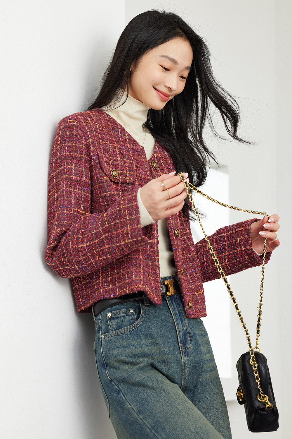 Fashionable Retro Red Check Short Jacket