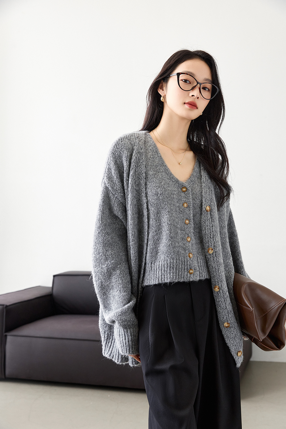 Wool Blend Knitted Top Two-Piece Set
