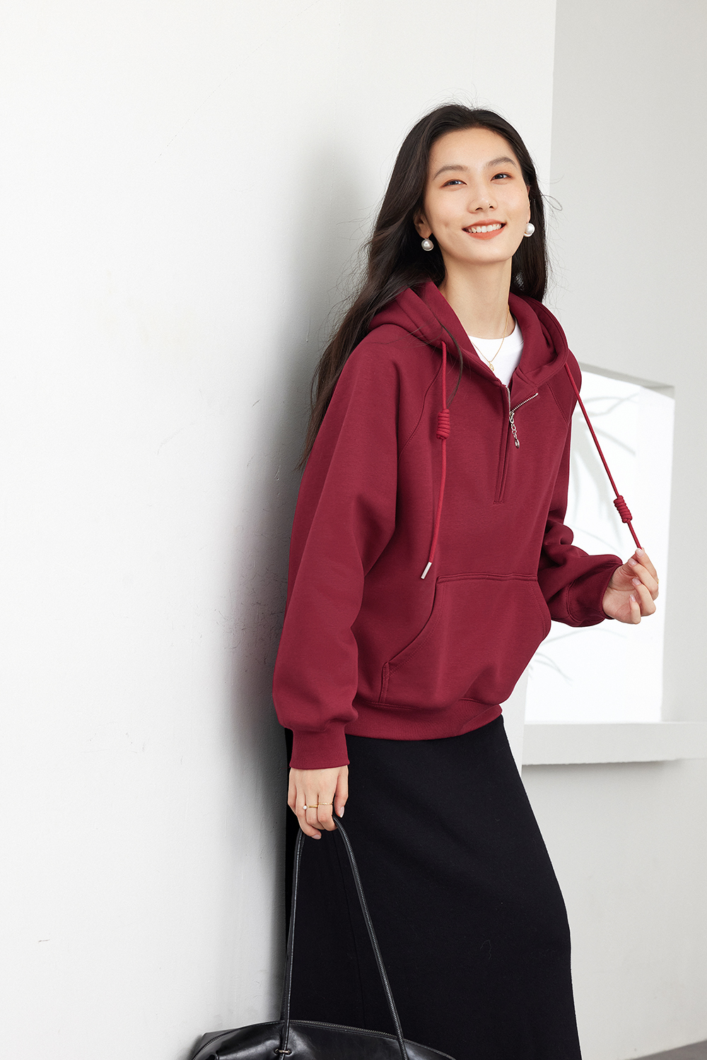 Half-Zip Hooded Sweatshirt-VIMLYSTORE