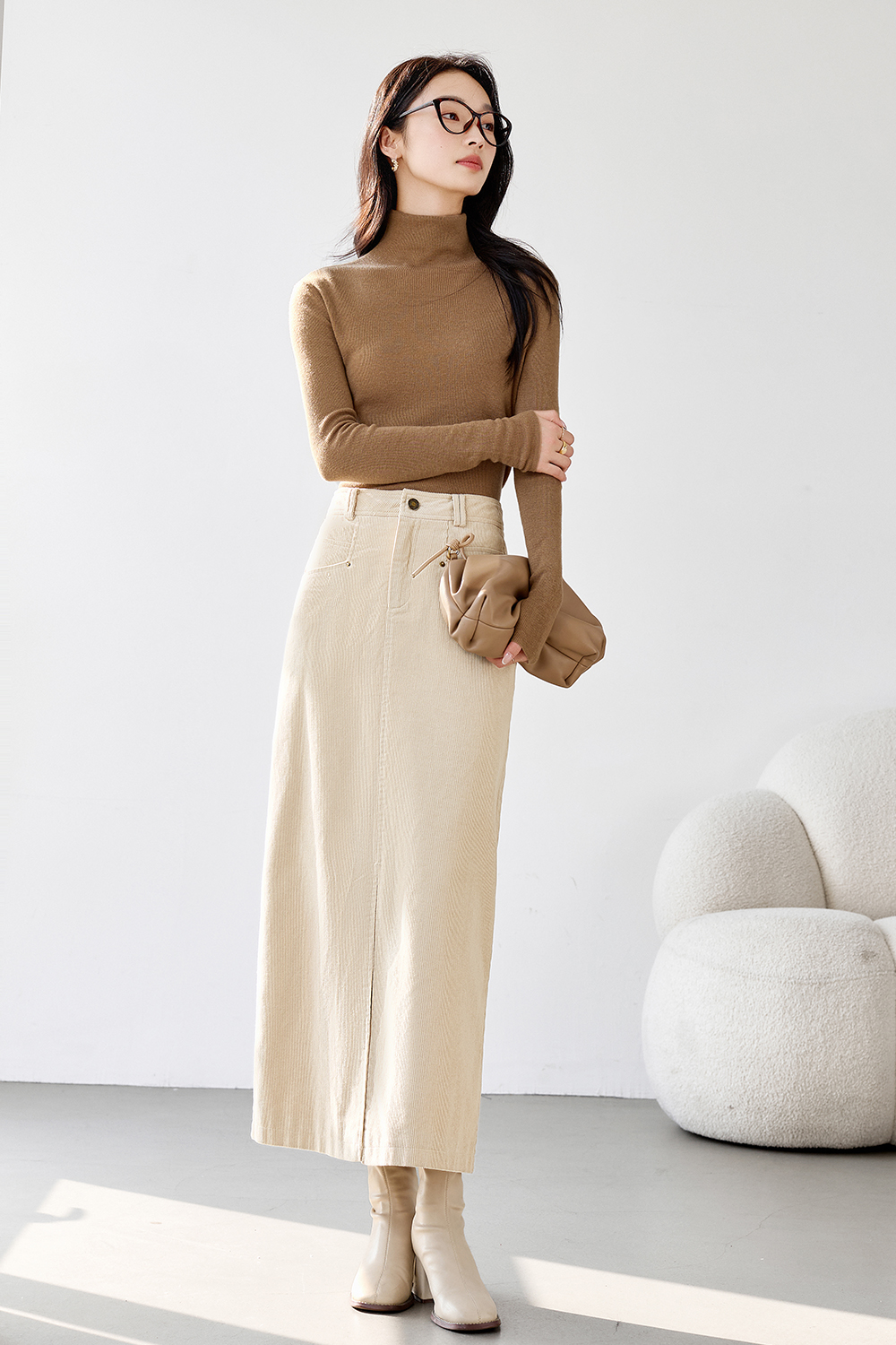 Corduroy Retro Midi Skirt-VIMLYSTORE