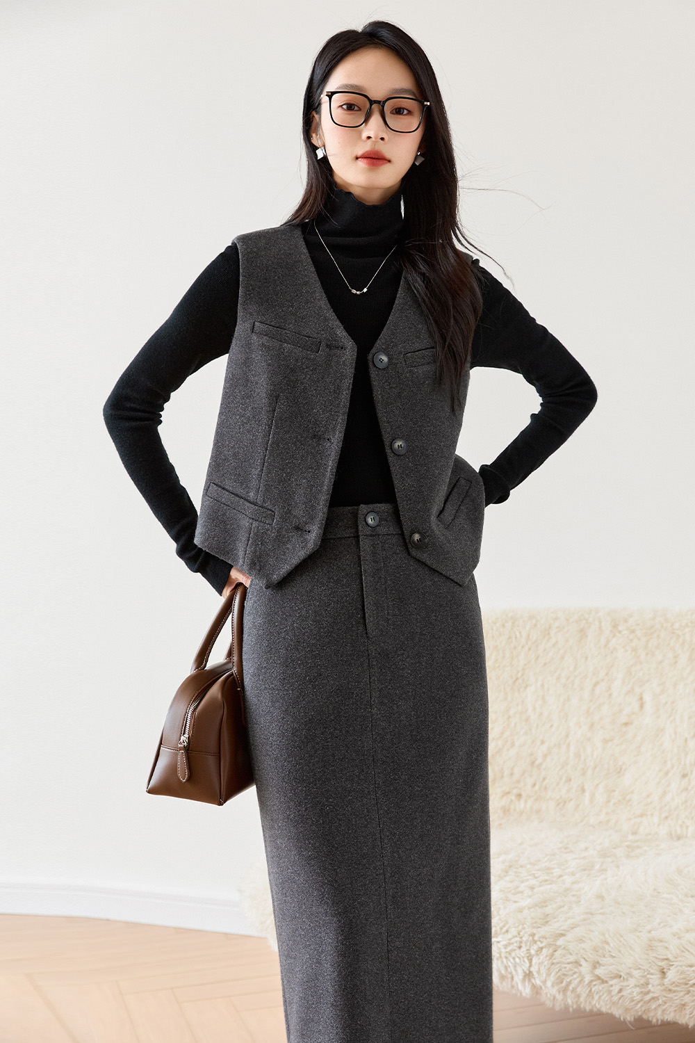 Old-Money-Style Vest And Skirt Set-VIMLYSTORE