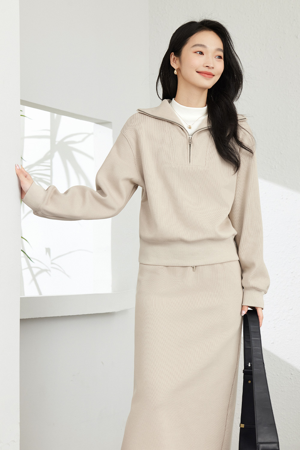 Halfzippered Sweatshirt Set-VIMLYSTORE