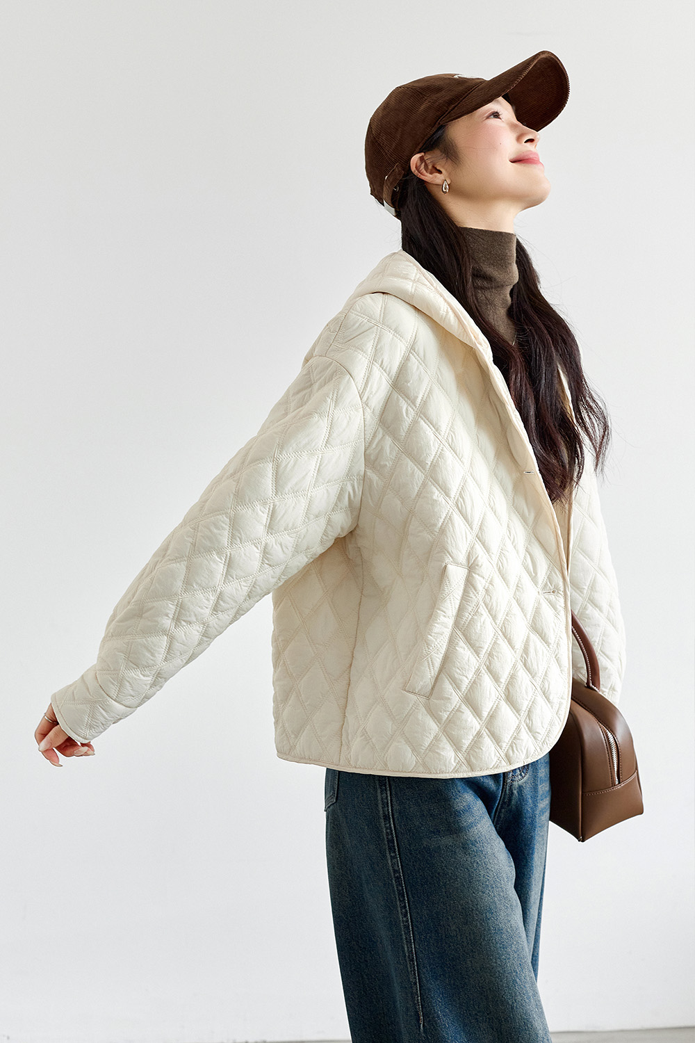 Hooded Diamond Short Cotton Coat-VIMLYSTORE