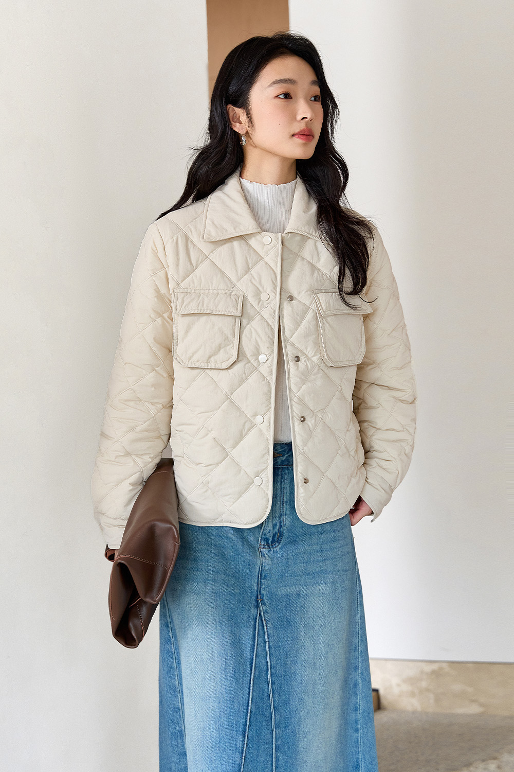 Lapel Diamond Short Cotton Coat-VIMLYSTORE